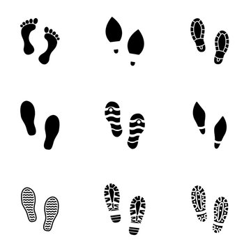 Vector black shoes imprints icon set