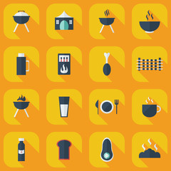 Flat concept, set modern design with shadow barbecues