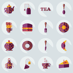 Flat concept, set modern design with shadow tea