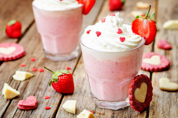 Strawberry hot white chocolate with whipped cream and strawberri