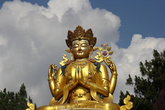 Budha statue in Swayambhunath Monkey temple , Kathmandu, Nepal.