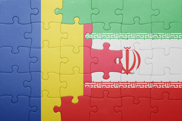 puzzle with the national flag of romania and iran