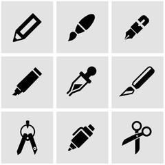 Vector black stationery and painting icon set