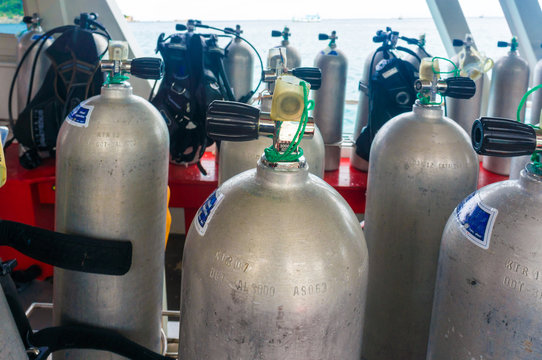 Oxygen air Tanks and Gear for Scuba Diving