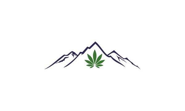 abstract marijuana with lanscape mountain logo