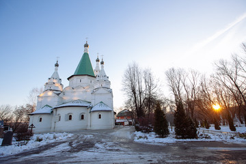 Obraz premium Russian church at sunset
