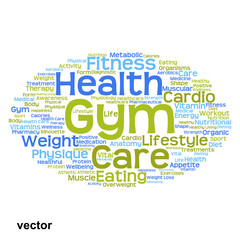 Vector concept or conceptual abstract health diet or sport word cloud or wordcloud isolated on white background