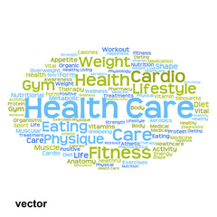 Vector concept or conceptual abstract health diet or sport word cloud or wordcloud isolated on white background