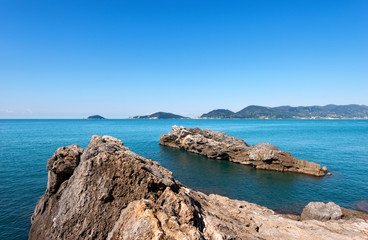 Gulf of La Spezia - Liguria Italy / Panorama of the Gulf of La Spezia (The Gulf of Poets) Liguria Italy, in the background Portovenere, Palmaria Island and Tino