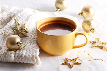 Fototapeta na wymiar hot chocolate drink with celebration decorations