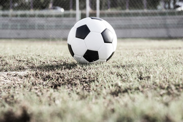 Fototapeta na wymiar Close up soccer ball on field