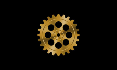 Golden gear on black background.
