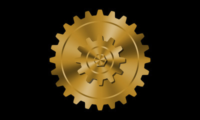 Golden gears on black background.
