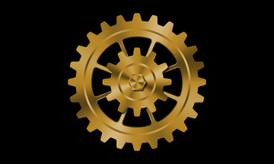 Golden gears on black background.
