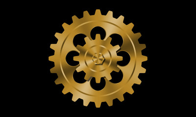 Golden gears on black background.
