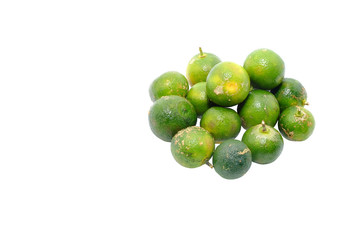 Calamondin or calamansi lime on a white background.
