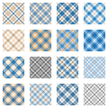 Plaid patterns collection, light blue and beige