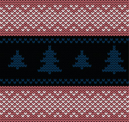 Horizontal seamless knitted pattern. Christmas tree knitted background.