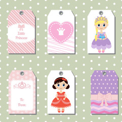 Set of cute creative cards with princess theme design.