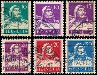 Fototapeta na wymiar Stamps printed in Switzerland show William Tell