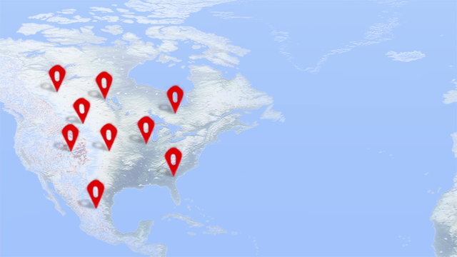 Поверхность планеты Земля с анимацией появляющихся меток. 