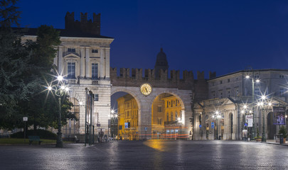 Fototapeta na wymiar view to the gate in twilight in Verona in Italy