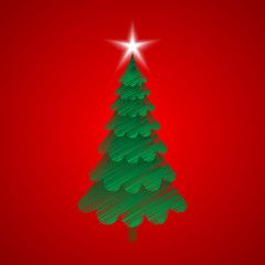 Christmas tree with red background, a vector illustration.
