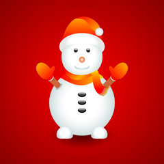 Snowman with red background, a vector illustration.
