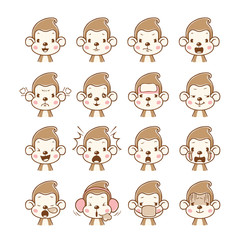 Monkey Emoticons set, Animal, Emoji, Facial Expression, Face, Feeling, Mood, Symbol
