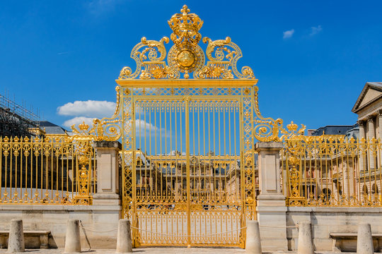 Golden Main Gates of Versailles Palace. France.