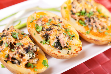 Stuffed potato with chicken and spinach