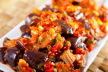 Eggplant, peppers and tomatoes appetizer