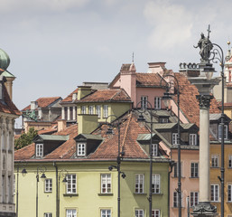 Fototapeta premium Old town in Warsaw, Poland. The Royal Castle and Sigismund's Col