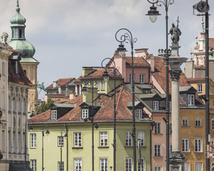 Old town in Warsaw, Poland. The Royal Castle and Sigismund's Col