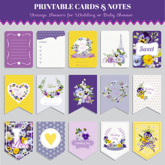 Vintage Pansy Flowers Card Set - for birthday, wedding, baby shower