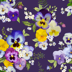 Pansy Flowers Background - Seamless Floral Shabby Chic Pattern