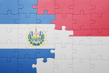 puzzle with the national flag of indonesia and el salvador
