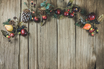 empty Christmas decorated wooden table top Ready for product display montage.