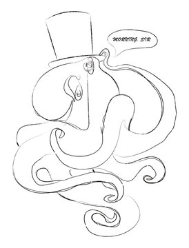 Octopus sketch aristocrat cylinder monocle. Vector illustration