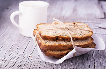 Slices of homemade dark fragrant fresh bread