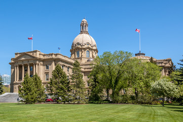 Exterior facade of The Alberta Legislature Building in Edmonton.