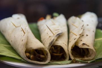 prepared tacos on typical dish from Nicaragua, close up photography