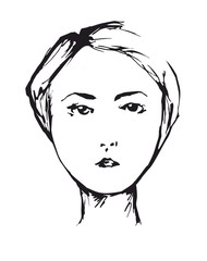 portrait of elegant girl with short hair cut on the white background looking ahead