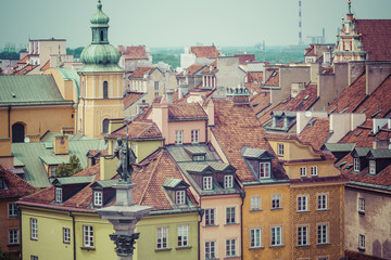 Old town in Warsaw, Poland. The Royal Castle and Sigismund's Col