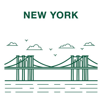 Brooklyn bridge illustration made in line art style. New York city landmark