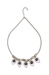 Silver necklace with beads isolated on white