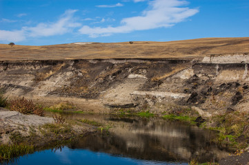 River landscape with white clouds.