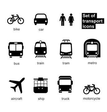 Set transport icons on white background. Vector elements