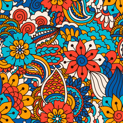 Hand drawn seamless pattern with floral elements. 