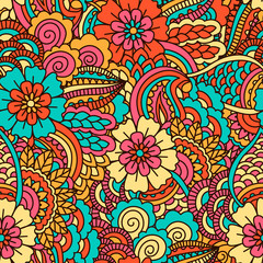Fototapeta premium Hand drawn seamless pattern with floral elements. 